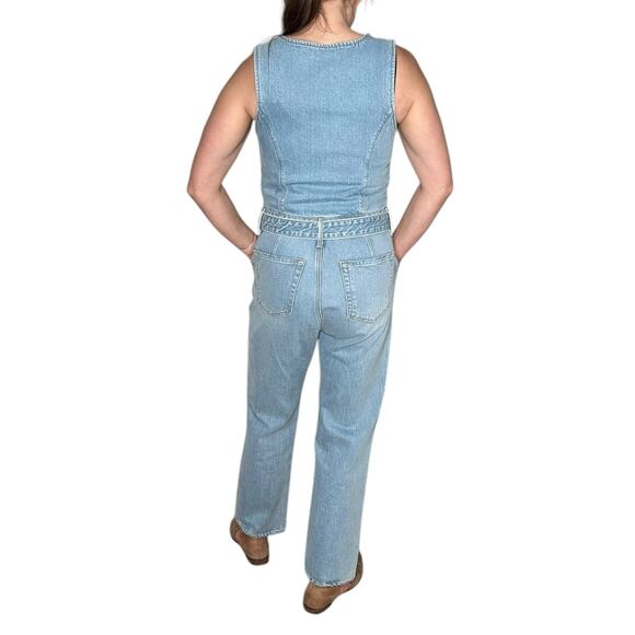GRLFRND Amaya Blue Denim Jumpsuit Women's Size Medium Western Chic Button Front - Picture 3 of 9